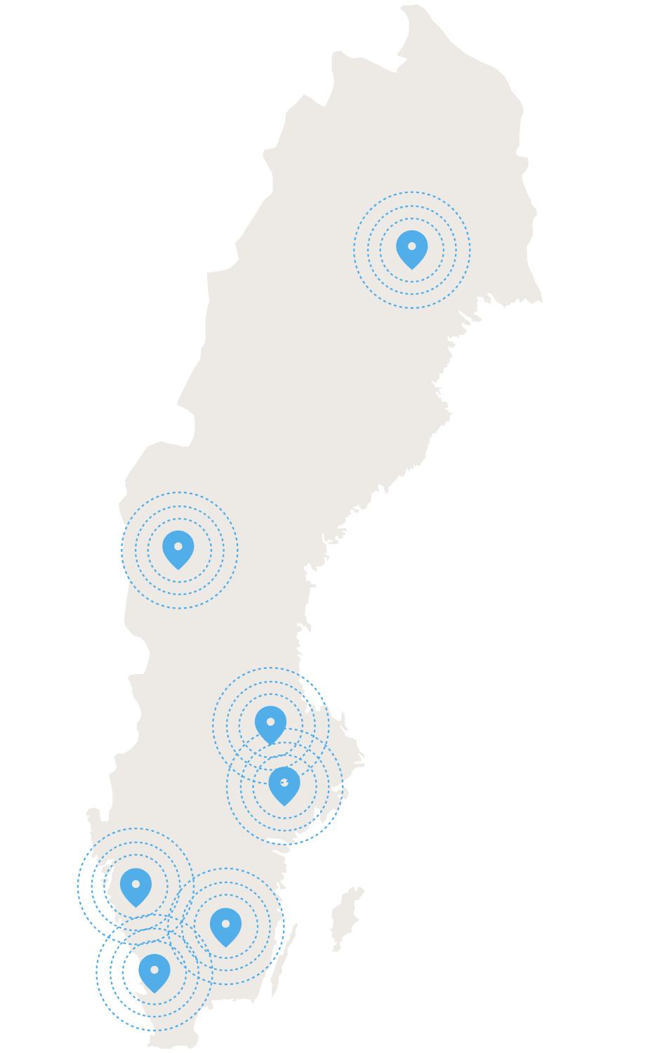 Karta över Sverige med våra kontor
